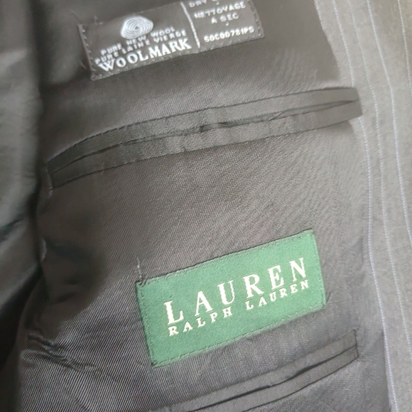 LAUREN RALPH LAUREN Navy Blue White Stripes Dress blazer Sz 40S Wool Mens Button - Picture 9 of 13